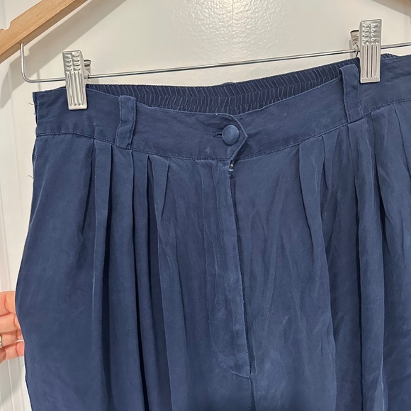 Diane Gilman 100% Silk Pants Vintage Navy Elastic Waist Trouser - Picture 4 of 10